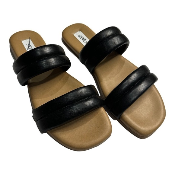 Steve Madden Shoes - STEVE Madden Wizen Dual Textured Black and Tan Leather Sandals Size 7